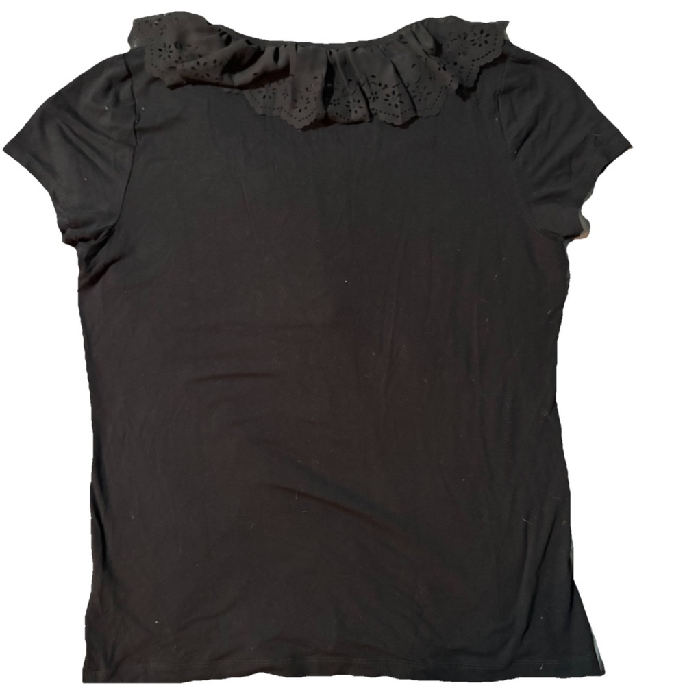 Lauren Ralph Lauren Black Eyelet Ruffle V-Neck Short Sleeve Top XL 00000624 - Picture 5 of 5